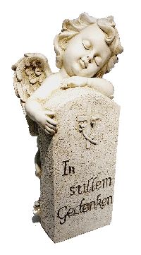 Engel am Grabstein stein-weiss  13331 mit Spruch 11x13x32cm