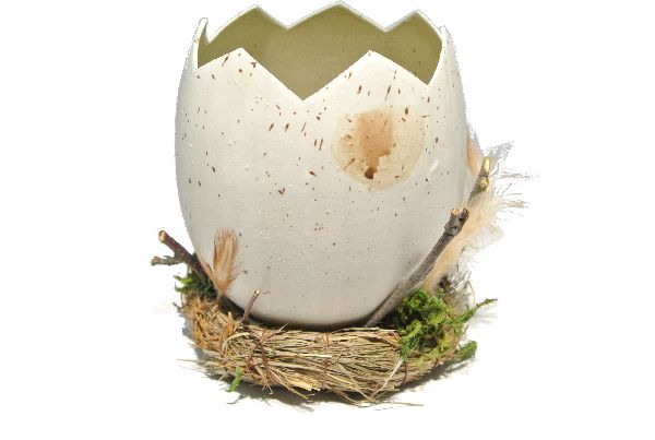 Ei gebrochen /Pflanzei im Nest NATUR  52300015 Ø8xH11cm