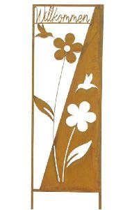 Gartenstecker/Stele Willkommen Rost  Blumen- + Vogelmotiv 30xH100cm 19861 Metall